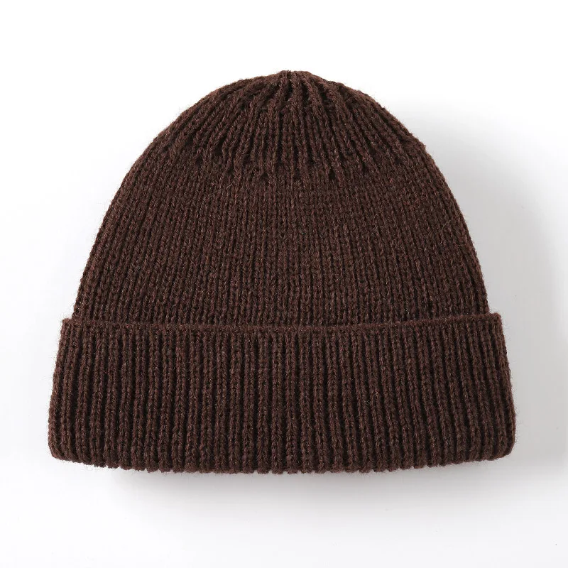 Зимняя вязаная короткая шапка унисекс с дыней, мужская и женская шапка, шапка в стиле хип-хоп для взрослых, теплая шерстяная вязаная эластичная Лыжная шапка, 6 цветов - Цвет: Dark Coffee