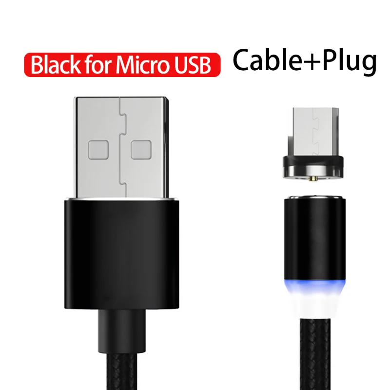 Магнитный кабель Micro USB кабель для быстрой зарядки USB кабель для передачи данных для samsung huawei Xiaomi LG мобильный телефон Micro USB кабель - Цвет: Micro USB Cable BK