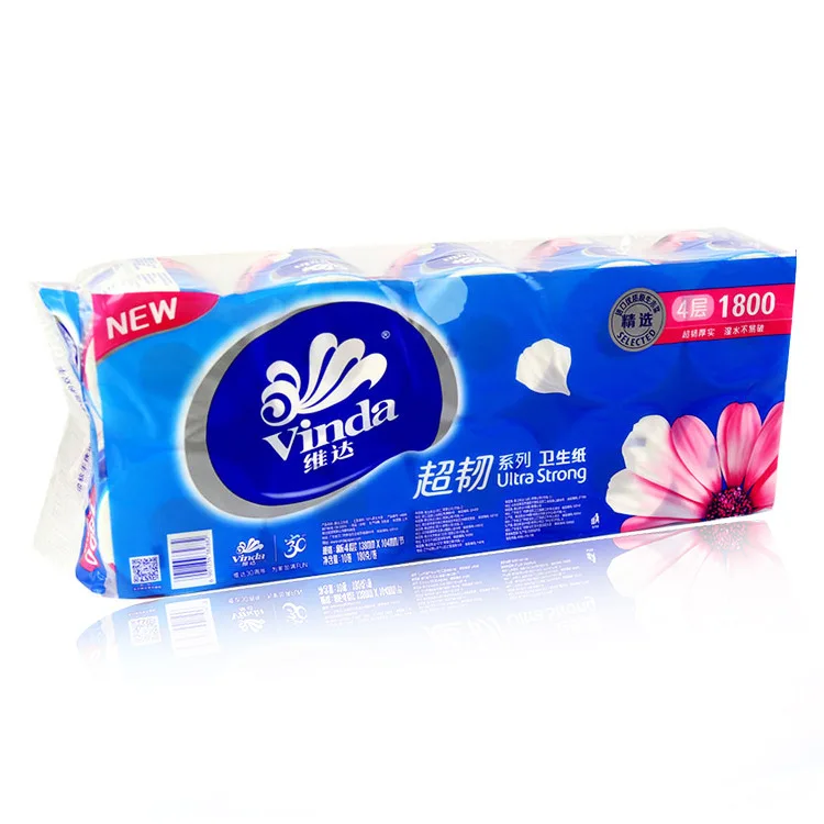

Vinda Roll Paper Four Layer 1800g Core Web Commercial Use Household Toilet Paper Raw Wood Pulp Toilet Paper Roll Wholesale