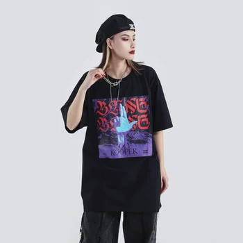 

2020 Vintage Gothic Black Graphic Tees Women Oversized Summer Tops Punk Goth Clothes Harajuku Shirts Streetwear Couple Clothing