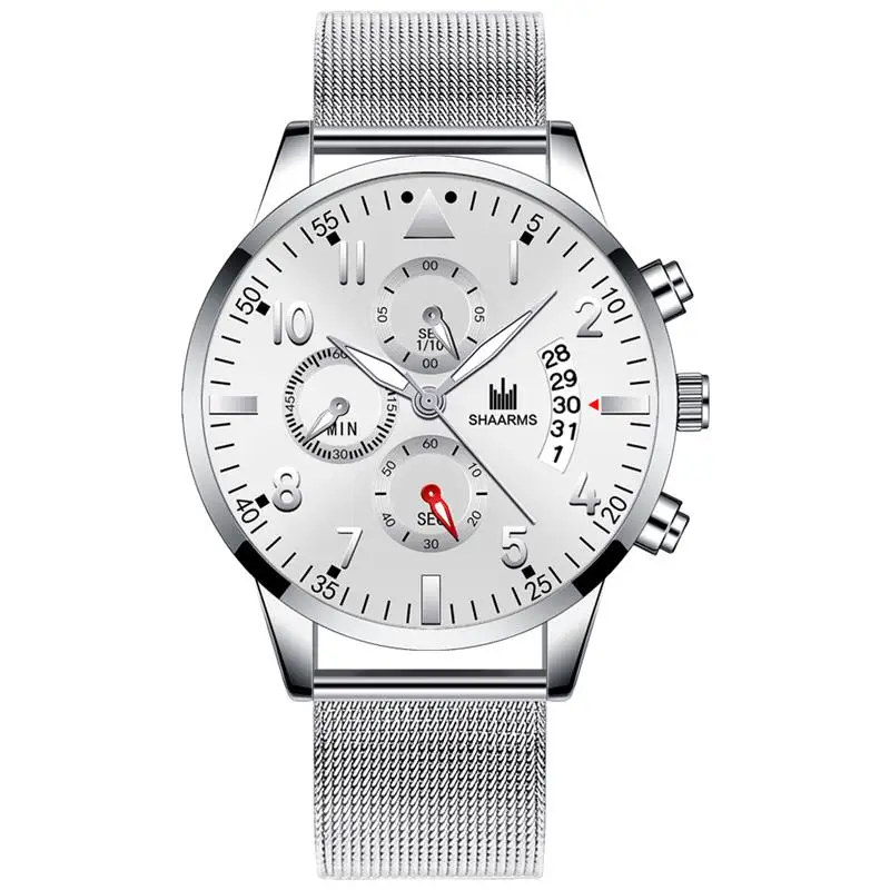 

Luxury Silver Meh Mesh Band Watch For Men Stainless Steel Analog Quartz Date Wristwatch Male Men Fashion Military Sport Watches