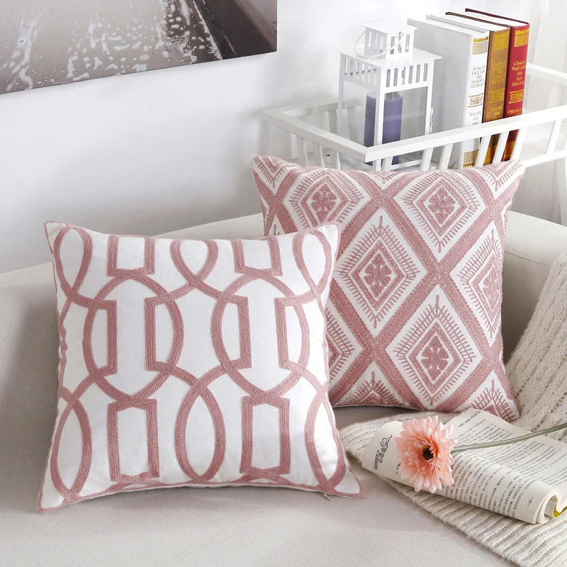 Nordics, наволочка с геометрическим рисунком, хлопковая, с вышивкой, розовая, наволочка, Cojines Decorativos Para, для дивана, на год, для дома, декоративные подушки