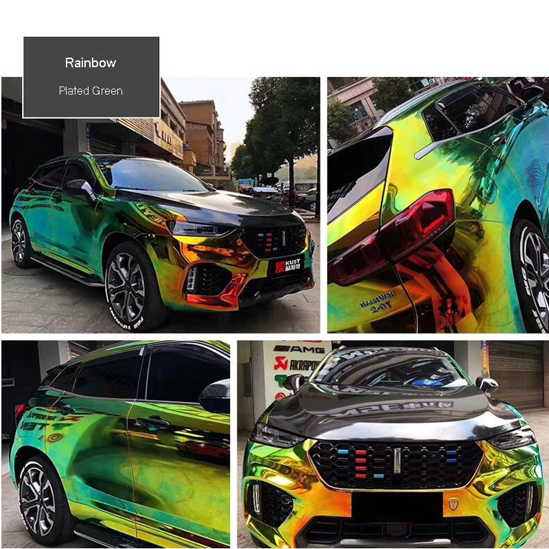 Aumohall 16mx1.35m Holographic Green Rainbow Neo Chrome Car Body Vinyl Wrap Film Roll Sticker