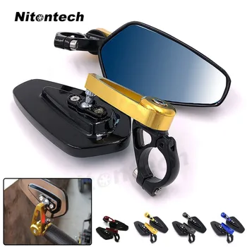 

7/8" 22mm Motorcycle Handlebar Bar End Mirrors Full Aluminum Made Blue Glass Side Mirror Universal for Honda Yamaha Aprilia BMW