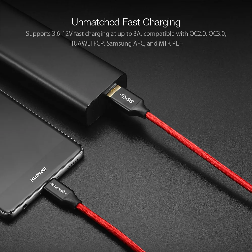BlitzWolf usb type C type-C кабель для передачи данных 1,8 м/6 футов небьющиеся кабели для зарядного устройства usb для смартфонов samsung/huawei/Xiaomi