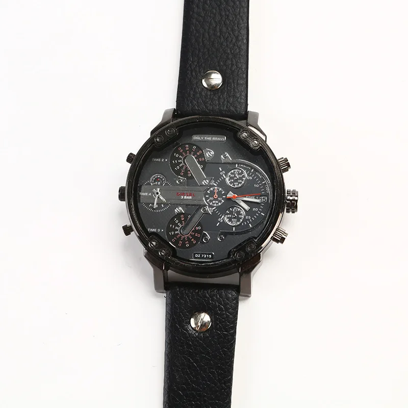 

Adult Casual Black Leather Quartz Watch Circle Quartz Glass Mirror Single Folding Buckle Watch Hands Gold Alloy Table