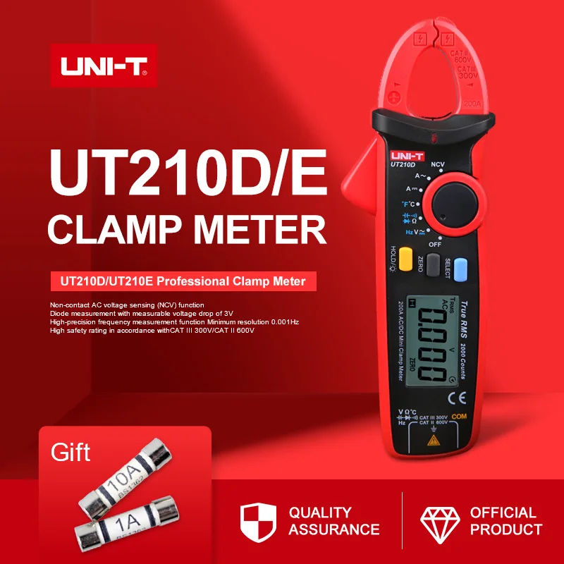 Цифровой клещи UNI-T измерения температуры UT210D UT210E Авто Диапазон AC/DC ток напряжение мультиметр