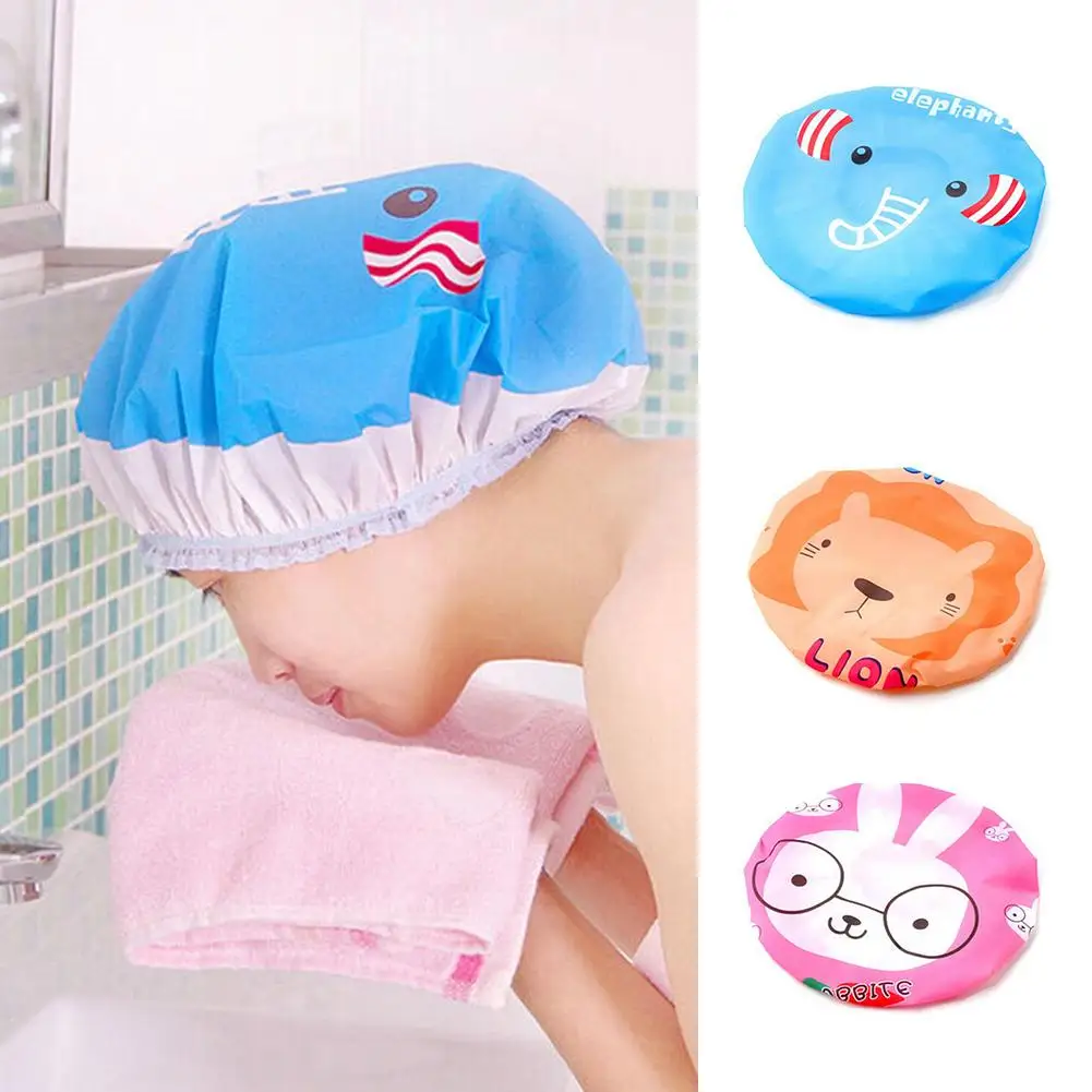 

suef Kid Cartoon Cute Animal Print Shower Cap Bathing Salon Waterproof Hair Hat Bathroom Products New@3
