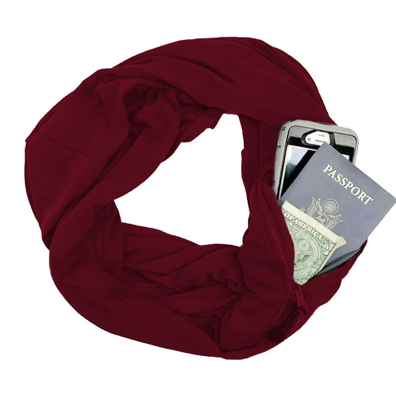 wine red Универсальный модный с карманом однотонный мягкий шарф Бесконечность карман петля шарф женские шарфы женский трансформер путешествие - Цвет: wine red