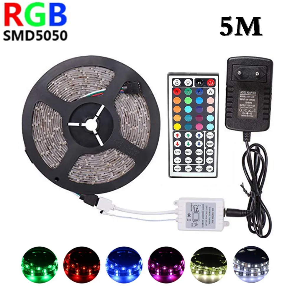 Светодиодный светильник 12 В RGB SMD 5050 светодиодный водонепроницаемый диод лента 44 кнопки управления неоновая лента 5 м 10 м 15 м вечерние ленты для украшения комнаты светильник - Испускаемый цвет: 5050RGB 44key 5m