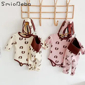 

Autumn And Winter 2020 Baby Bear Print Rompers+ Pants+ Hats Three Pieces Set Boys And Girls' Top + Pants + Hat 3-piece Jumpsuits