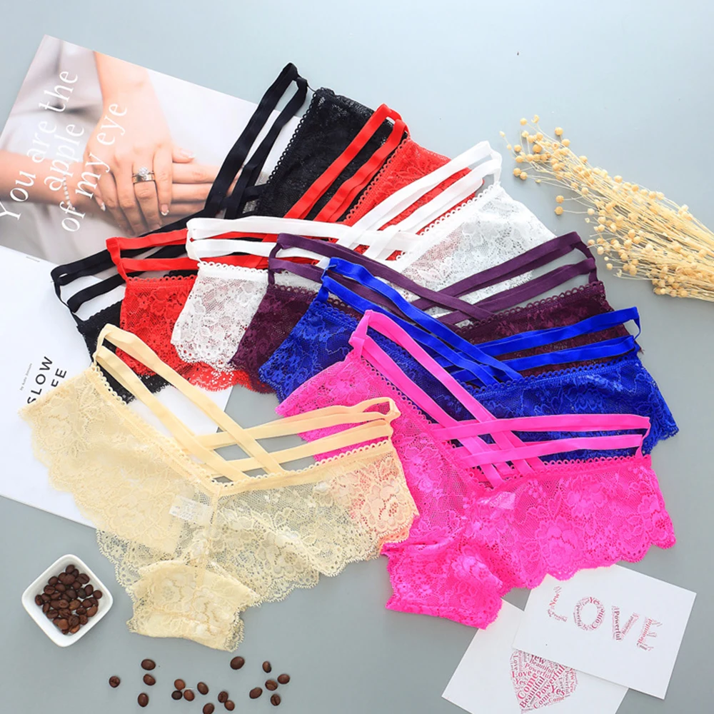 Women Sexy Panties Lace Low-rise Solid Sexy Briefs Female Underwear Pant Ladies Cross strap lace Lingerie Women G String Thong