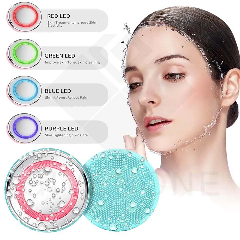 

Silicone Sonic Facial Cleansing Brush LED Light Therapy Heating Facial Cleaner Deep Cleanning Waterproof Face Massage Brush