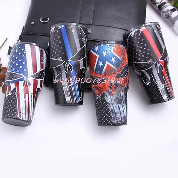 

50pcs 30oz Skull Thermos Mug Vacuum Flask Stainless Steel tumbler Bottle For Hot Water Coffee Beer Tea Outdoor double wall cup
