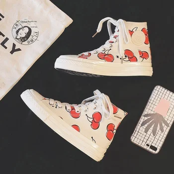 

Ins Super Fire Cherry women Shoes Che Li Zi Gao Help Canvas Shoes Female Trend Original Su Ulzzang Board Shoes zapatos de mujer