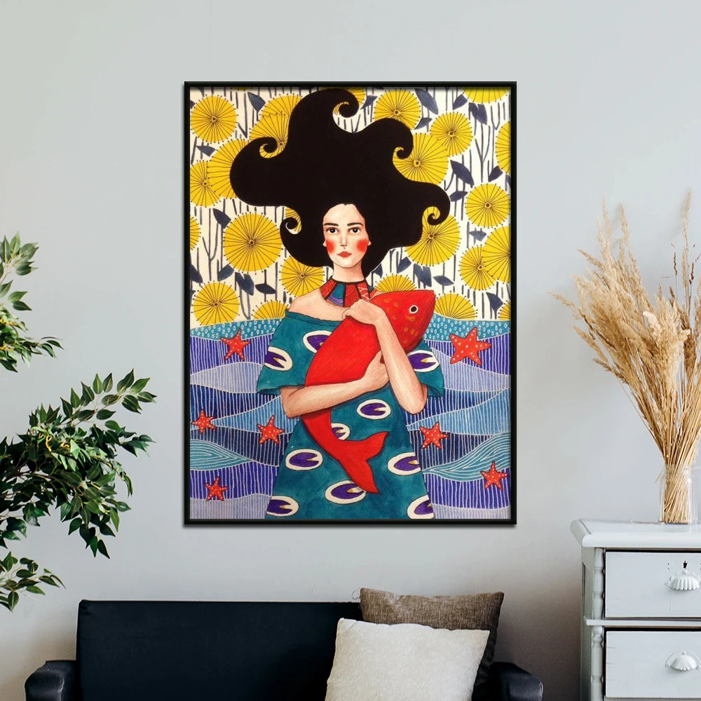 Плакаты на скандинавскую тему и принты Цветок Современная девушка портрет на стену холст картины для гостиной скандинавский домашний декор - Цвет: 1