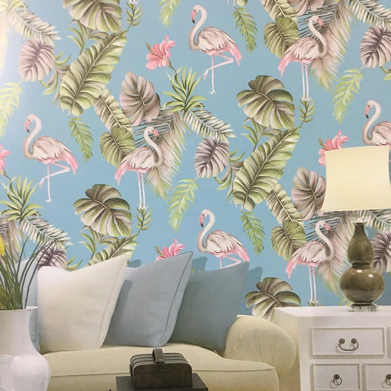 

Flower and Bird Flamingo Tropical Leaves Wallpaper Nusery Room Bedroom Wall Paper Home Decor, Pink,Teal,Green