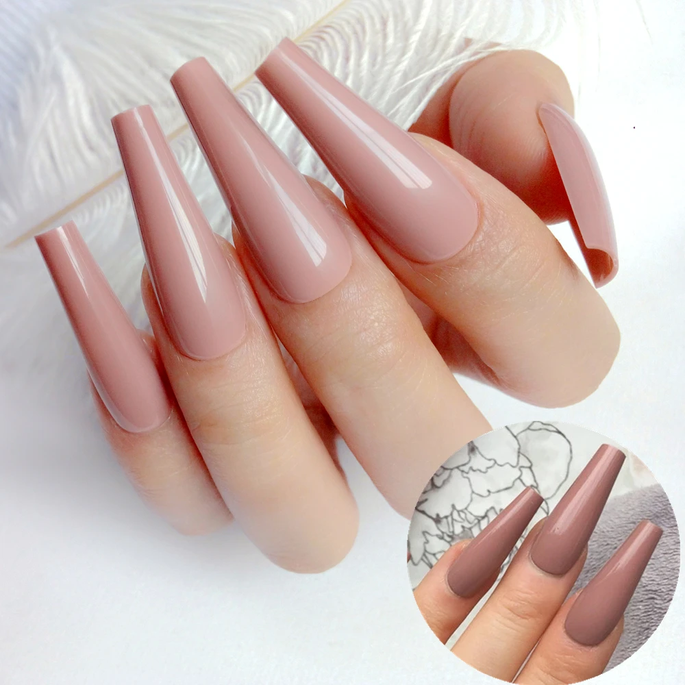 

24Pcs DIY Artificial Fake Nails For Design Shiny Brown Long Ballerina Stiletto False Nails UV Gel Polish Surface Manicure Tool
