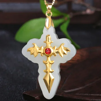 

Natural Hetian White Jade Pendant Necklace Nephrite Jade Pendants 24K Gold Cross For Men Women Lovers Free Chain Fine Jewelry