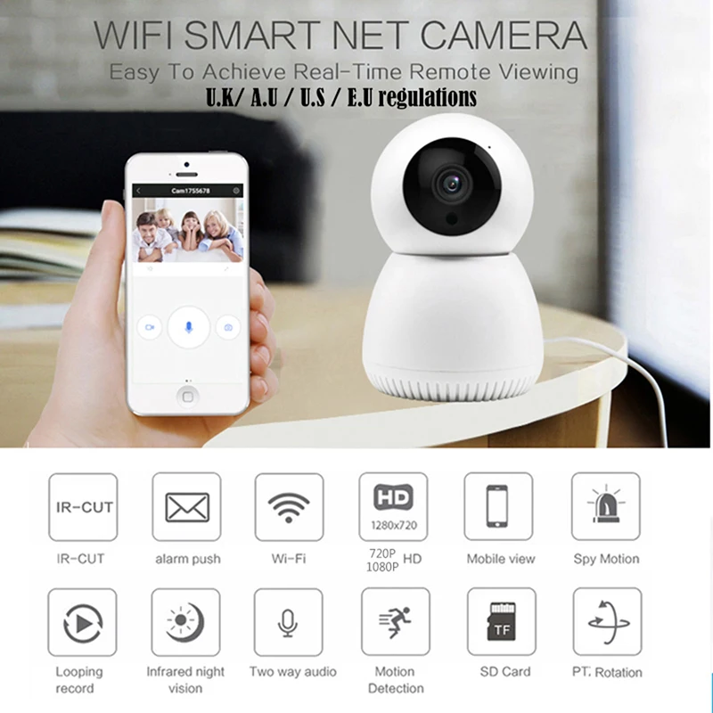 

720P/1080P Wireless Wifi IP Camera Move Detection Auto HD Camera IR Night Vision PTZ Home Security Smart Camera