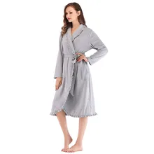 Design Women Sleepwear Elegant Kimono Robe Ladies Winter Autumn Casual Bathrobe Loose Ruffle Soild Bathroom Spa Robes For Women