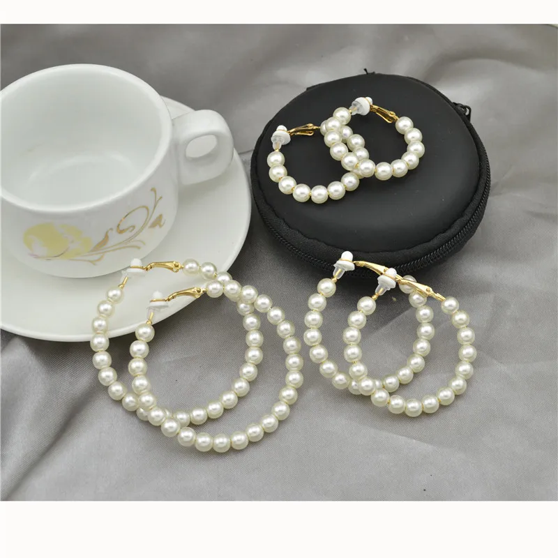Clip Hoop Earrings For Women Without Piercing Plastic Beads Big Circle Rings