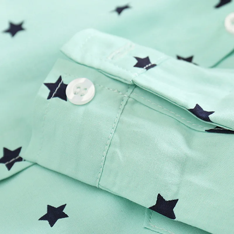 Hot Selling Childrenswear Baby Boy Young Children Five-pointed Star Printed Pattern 2 Color Fold-down Collar Long-sleeved Shirt