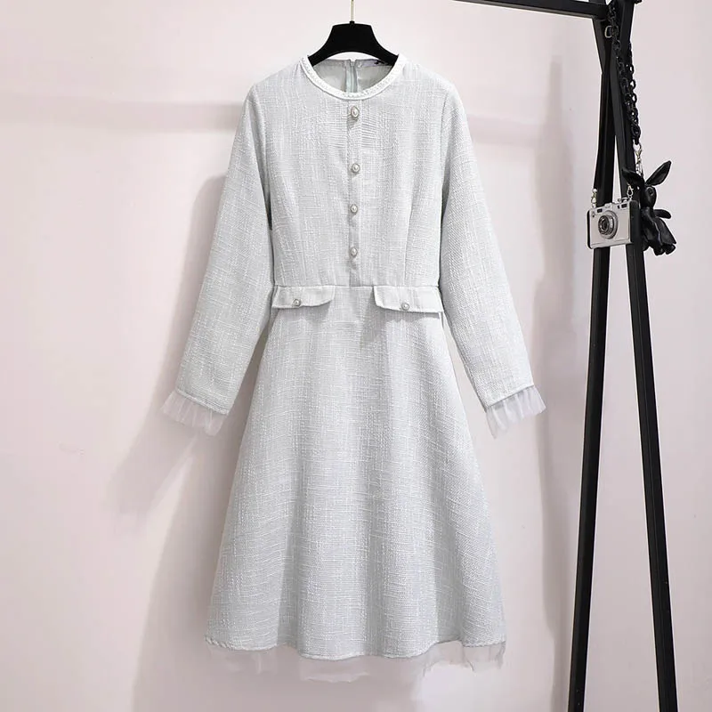 Light blue Осеннее платье для женщин размера плюс бюст 149 см 5XL 6XL 7XL 8XL 9XL платье для женщин светильник синего цвета - Цвет: Light blue
