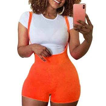 

Fashion Womens Bodycon Bib Shorts 2020 Summer Casual Solid High Waist Rompers Trousers Sexy Leopard Women Playsuit Sportwear