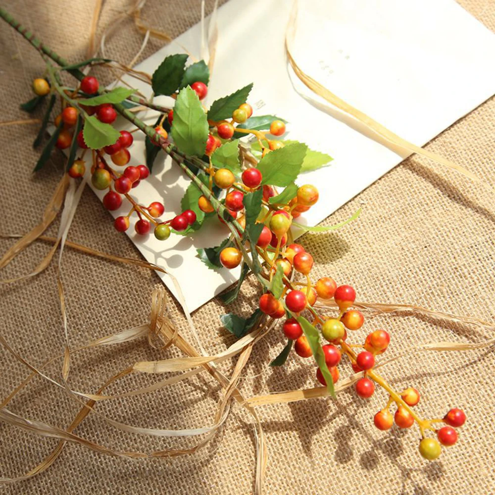 Свадебные искусственные вечерние цветы, рождественские украшения для украшения дома, аксессуары, букет, искусственные растения, ягоды - Цвет: Оранжевый