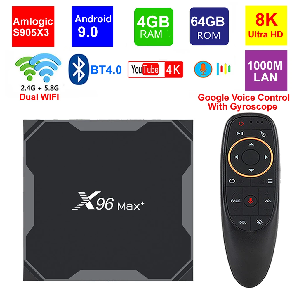 Оригинальная Смарт ТВ приставка X96 Max Plus 8K Android 9 0 четырехъядерный процессор Amlogic
