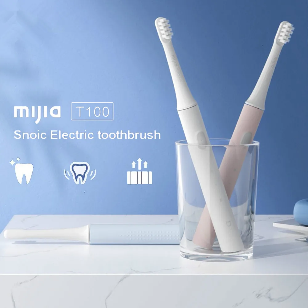 Mijia T100 음파 전동 칫솔, USB 충전식, 무선 방수 초음파 자동 미 칫솔