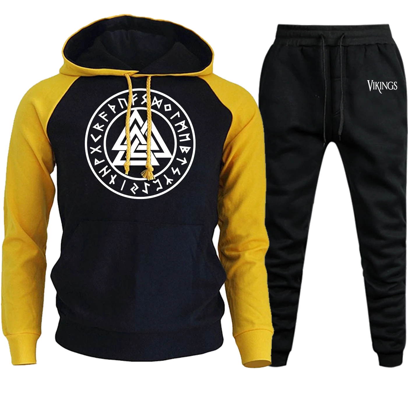 Sweatshirts Raglan Vikings Symbols Men Hooded Hot Sale Autumn Winter Casual Hoodies Suit Male Fleece Pullover+Pants 2 Piece Set