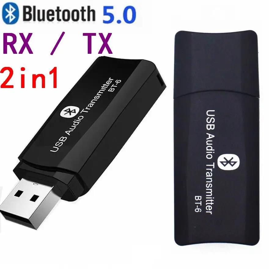 50 компл. BT-6 2 в 1 USB 5,0 Bluetooth передатчик приемник 3,5 мм AUX стерео беспроводной адаптер для ТВ ПК к Bluetooth наушники