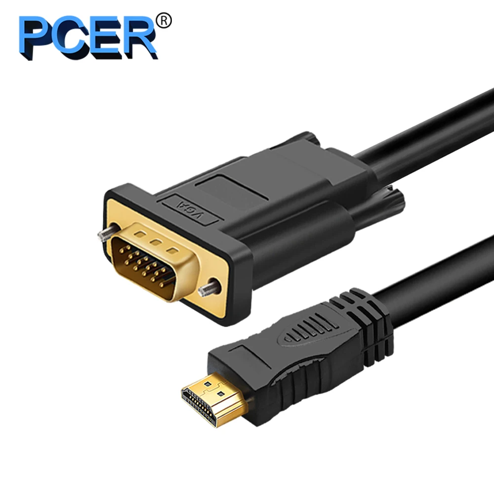 PCER HDMI VGA Cable HDMI to VGA Cable Cord Audio Video male to male cable 1920*1080P For PC Monitor HDTV Projector
