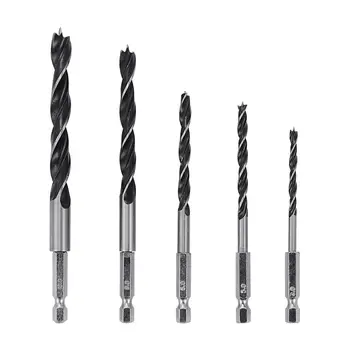 

HSS 1/4 inch Hex Shank Brad Point Twist Drill Bits Set Quick Change 5pcs 4 - 10mm for Wood Wood Tools