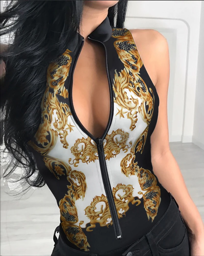 New Summer Women Zipper Front Solid Sleeveless Rompers Bodysuit Plunge  Sleeveless Sexy Slim Solid Playsuit - AliExpress