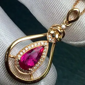 

A412 Rubillite Tourmaline Pendant Real 18K Gold 100% Natural Rubillite Tourmaline 1.3ct Gemstones Diamond Pendant Necklace