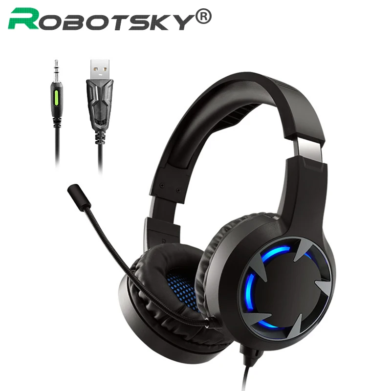 

Robotsky 3.5mm Wired Gaming Headset Stereo Bass Big Headphones with Light Mic Game Earphones for PC Computer Gamer Laptop PS4