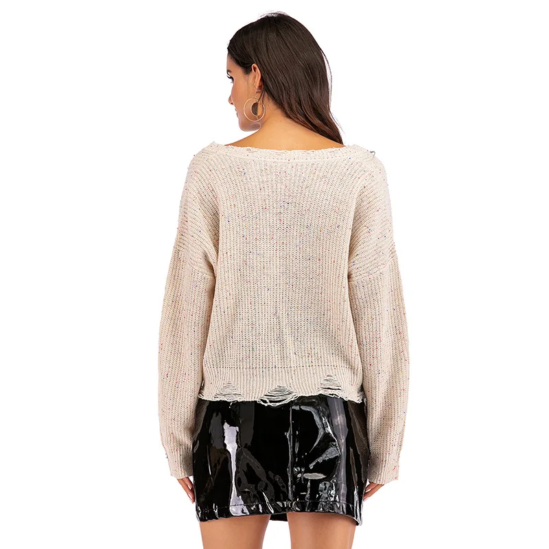 2019 new fashion trend women's sweater hole sweater loose Pullover V-Neck Sweater off shoulder sweater sueter mujer 2019 new fashion trend women's sweater hole sweater loose Pullover V-Neck Sweater off shoulder sweater sueter mujer
