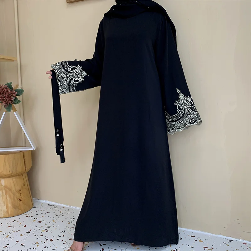 Abaya Dubai Kaftan Turkey Muslim Long Dress 2021 Saudi Arabia Scarf Loose Lace Stitching Robe Fashion Islamic Women Dresses |