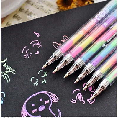 

1 PC Kawaii Cute Highlighter Marker Stationary 6 Color Pen Students Ballpen For Children School Writing Supply Drop Shipping