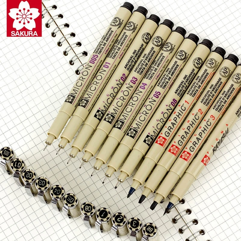 10Pcs Sakura Pigment Marker Pens Pigma Micron Pen Needle Soft Brush Drawing Painting Waterproof Art Markers Sketch | Канцтовары для