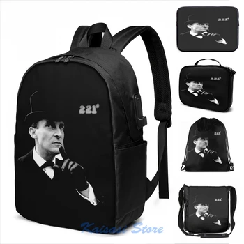 

Funny Graphic print Jeremy Brett - Perfectly Sherlock USB Charge Backpack men School bags Women bag Travel laptop bag