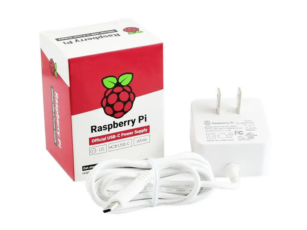 

Official Raspberry Pi USB-C Power Supply for Raspberry Pi 4 USB Type-C US standard White/Black color 3.0A Output Current