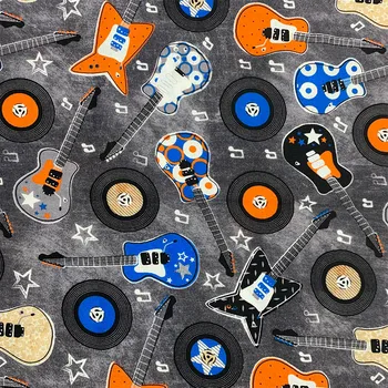 

Good 100%Cotton Fabric grey bottom Musical guitar pattern Digital Printing Sewing Material Children Fabric Diy Dress Clothing