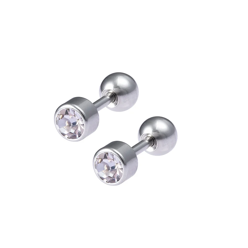 1 Pair Medical Stainless Steel Crystal Screw Round Ball Stud Earrings Ear Bone Nail Cartilage Earring Ear Piercing Body Jewelry