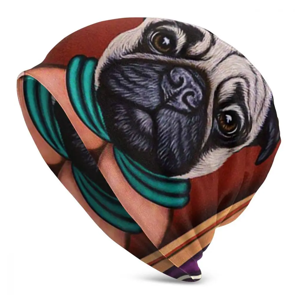 San Canine Pug Dog Unisex Adult Casual Beanie Hat Winter Warm Knit Ski Sleeve Skully Beanies Cap