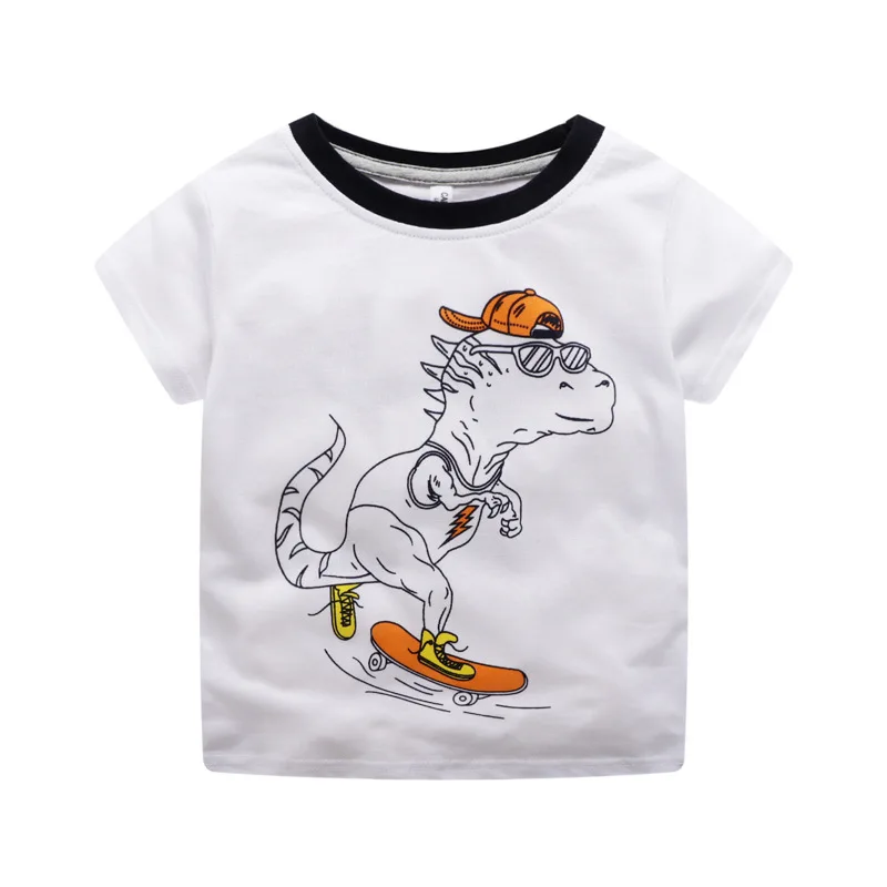 Летняя новая стильная футболка с короткими рукавами для мальчиков с принтом динозавра, хлопковая повседневная детская футболка