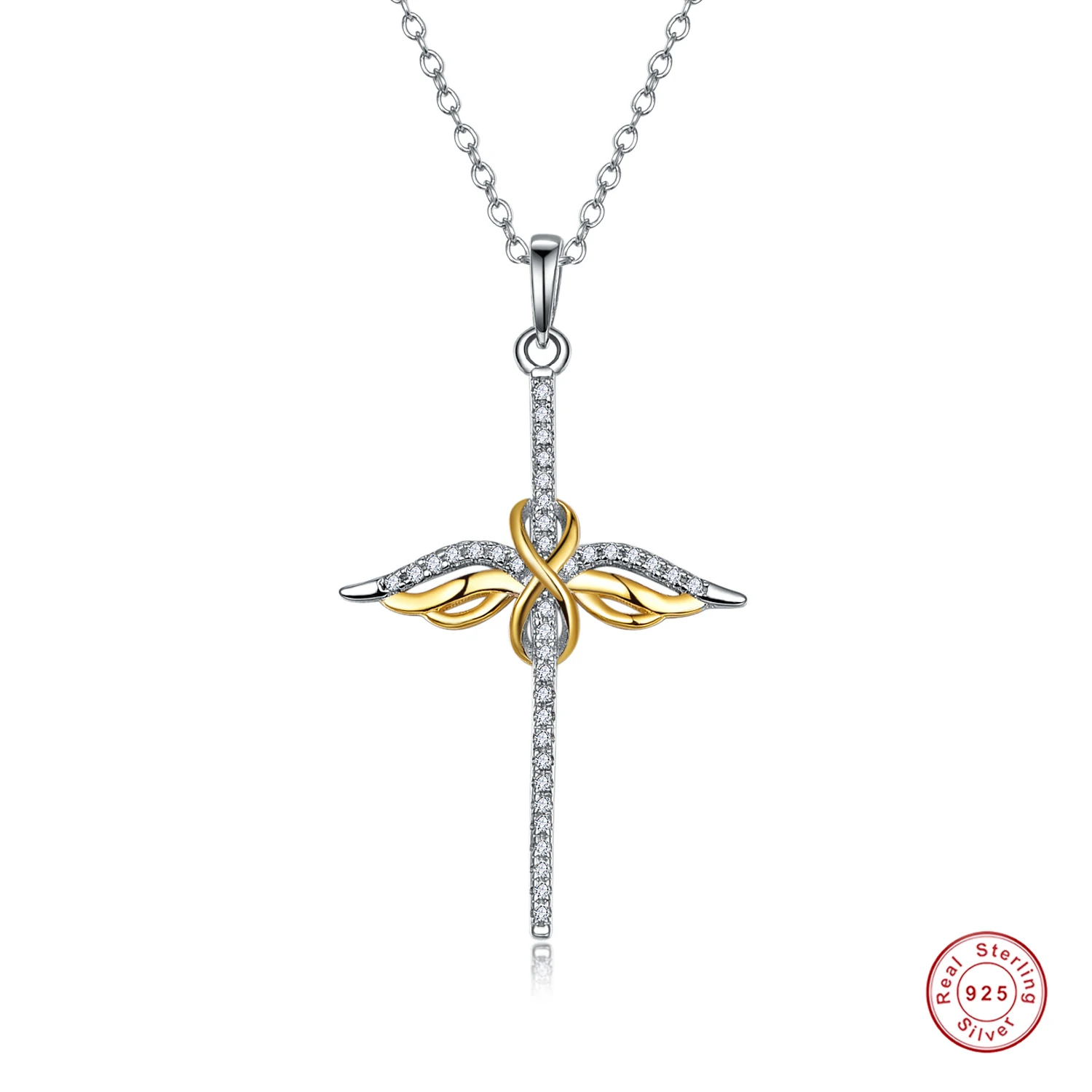 

Ожерелье женское из серебра 925 пробы с фианитом золотистого цвета